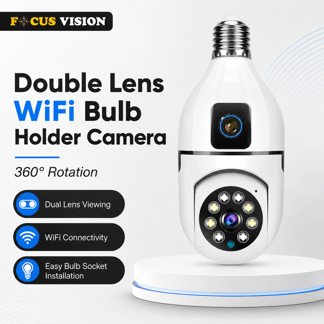 Focus Vision Double Lens WiFi Bulb Holder Camera 360 degree rotation main product image