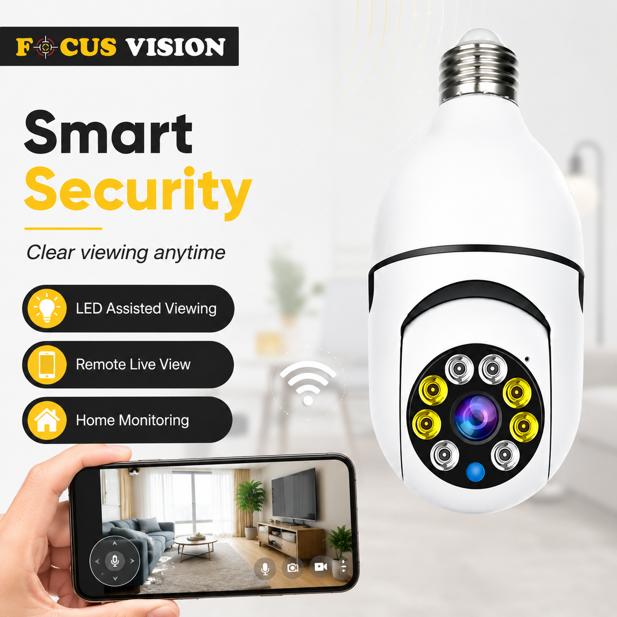Single Lens WiFi Bulb Holder Camera 360° Rotation