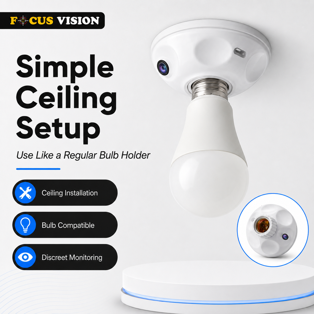 Bulb Holder Spy Camera V380 3MP ceiling installation