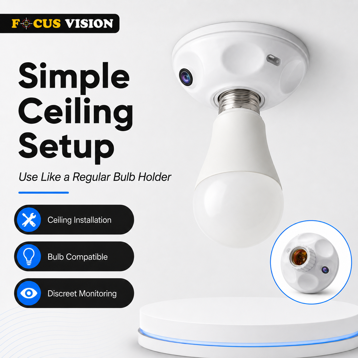 Bulb Holder Spy Camera V380 3MP ceiling installation