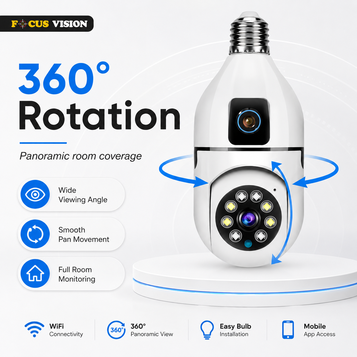 Double Lens WiFi Bulb Holder Camera 360 rotation panoramic view image