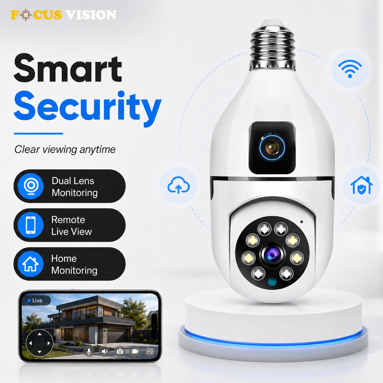 Double Lens WiFi Bulb Holder Camera smart security mobile live view image