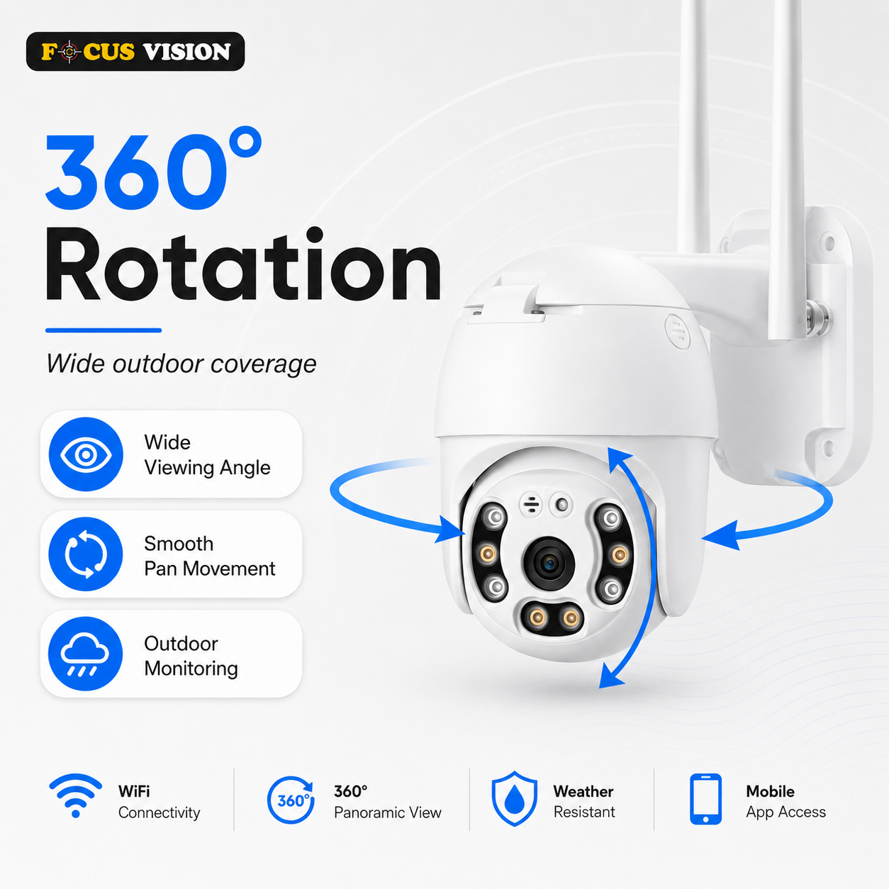 Single Lens Outdoor Waterproof PTZ WiFi Camera 360 rotation wide outdoor coverage image
