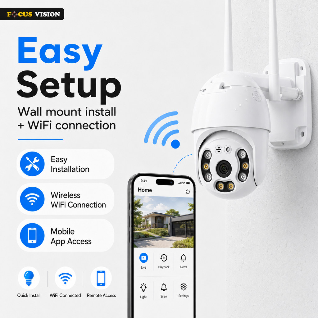 Single Lens Outdoor Waterproof PTZ WiFi Camera easy wall mount setup and WiFi connection image