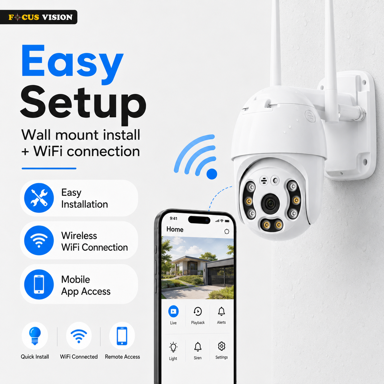 Single Lens Outdoor Waterproof PTZ WiFi Camera easy wall mount setup and WiFi connection image