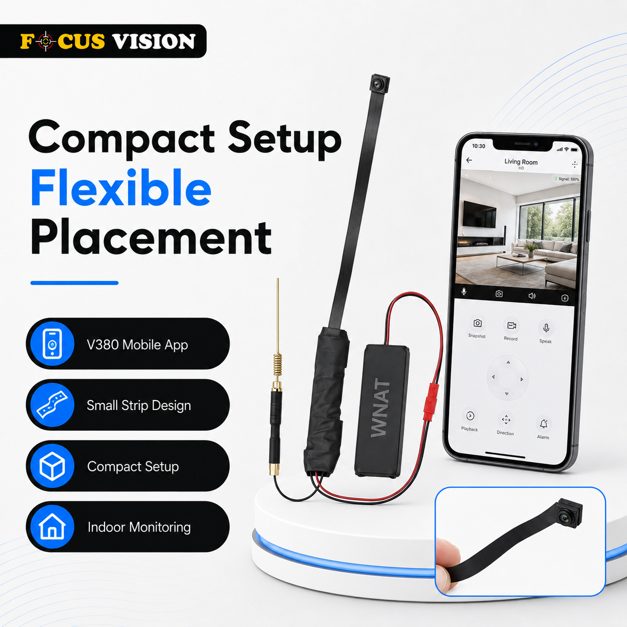 Strip Spy Camera V380 mobile app and compact setup